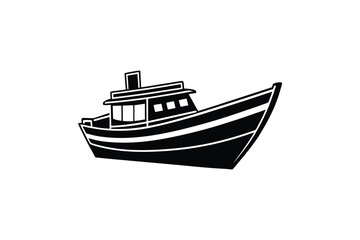 Simple Black and White Illustration of a Small Motorboat Vessel