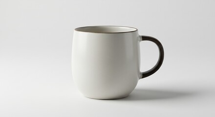 Fototapeta premium シンプル白磁器マグカップ 黒縁ハンドル 柔らかな光. AI Generated