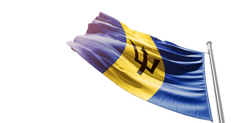 Barbados national flag waving on white background with cutout path. A flag on isolated background with cliping mask. Barbados national flag for independence day.