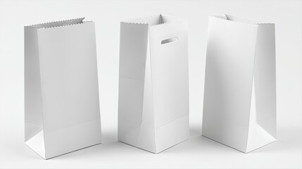 Three blank white paper shopping bags