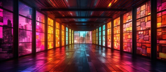 neon-lit futuristic sci-fi hallway, glowing glass panels, hyper-realistic, cinematic lighting, moody atmosphere, dramatic shadows, vibrant colors, 8k, hyper-detailed, intricate, stunning
