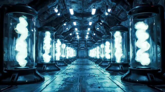 an underground biotech vault with thousands of cryogenic chambers storing genetically modified lifeforms in glowing tubes (2)_1_chr2_prob4