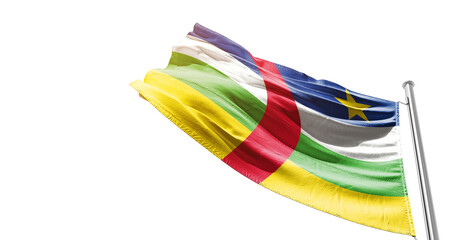 Central African Republic national flag waving on white background with cutout path. A flag on...