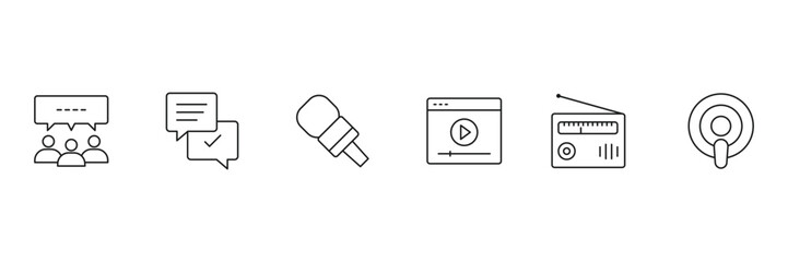 Speaking line icon set. Communication line icon set. Containing speak, mail, contact, chat, website, satellite, radio, antenna, message and more. Vector illustration.