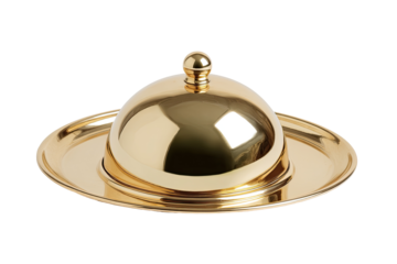 Polished gold-toned serving dish with domed lid