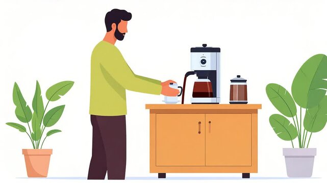 Man preparing coffee in cozy home interior
