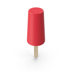 Red popsicle ice cream on wooden stick, isolated on transparent background