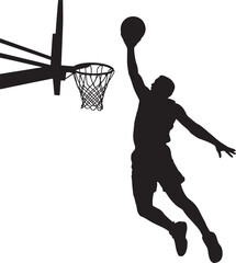 Basketball Player Dunking Silhouette on Transparent Backdrop for Sports and Athletic Designs