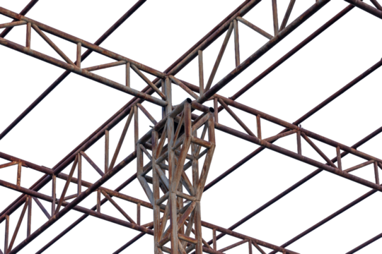 Blue sky frames a towering pylon, its steel wire fence and high-voltage power lines forming a critical part of the industrial electrical grid