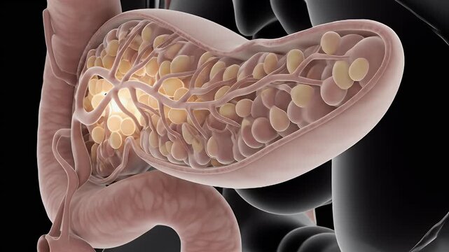 Medical Illustration of Pancreas, Duodenum, and Abdomen