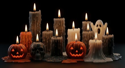 Halloween Candles with Pumpkins and Ghosts