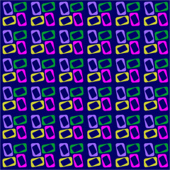 A mesmerizing grid of colorful tilted rectangles dances rhythmically across a deep indigo canvas, blending retro vibes with geometric pop art precision.