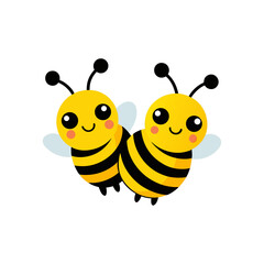 Two cute cartoon bees together isolated on transparent background