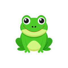 Obraz premium Cute green cartoon frog sitting and smiling isolated on transparent background