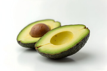 Avocado Halves Showing Pit on White Background