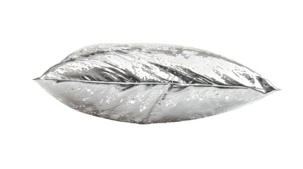Heavenly Comfort: Shimmering Silver Velvet Pillow on white background