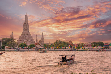 The most beautiful Viewpoint Wat Arun,Buddhist temple in Bangkok city, Thailand	