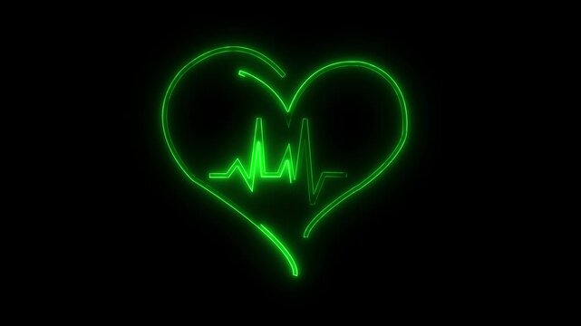 heart beat line animation on black background. medical concept Abstract glowing heartbeat signal icon animation video. love border in hart .on the black background 4k, video,