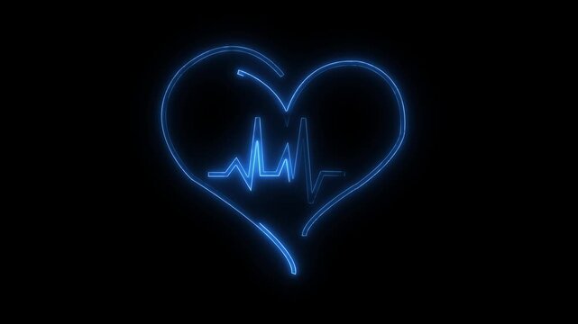 heart beat line animation on black background. medical concept Abstract glowing heartbeat signal icon animation video. love border in hart .on the black background 4k, video,