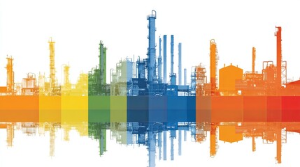 Colorful Industrial Skyline with Reflection