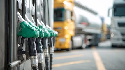 Fuel Pump Station with Trucks in Background