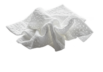 A crumpled white cloth with a dotted pattern isolated on transparent background