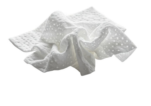 A crumpled white cloth with a dotted pattern isolated on transparent background