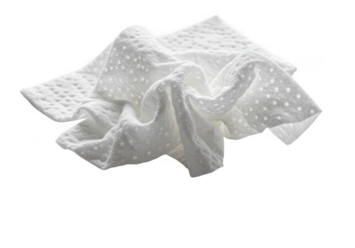 A crumpled white cloth with a dotted pattern isolated on transparent background