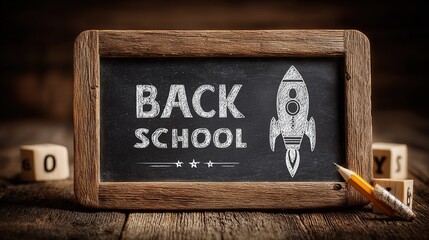 Mini Wooden Chalkboard with Rocket Pattern Creative Decoration for Back to School Theme