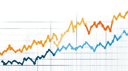 "Essential for Business Reports! Orange & Blue Rising Line Graph, Flat Vector Design, White Background, Transparent PNG, Data Visualization"