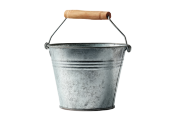 Small galvanized metal bucket with a wooden handle