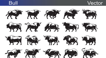 Bull Silhoutte Vector Illustration on Whit Backgraound