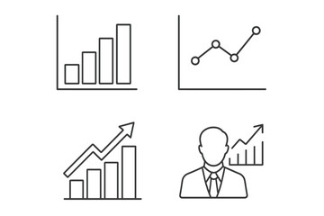 Business analytics concept icons with graphs and businessman silhouette