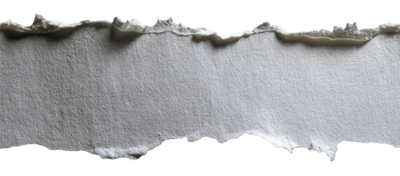 Ripped paper strip against a black background.  A horizontal strip of off-white paper with uneven edges, showing a ragged, torn texture
