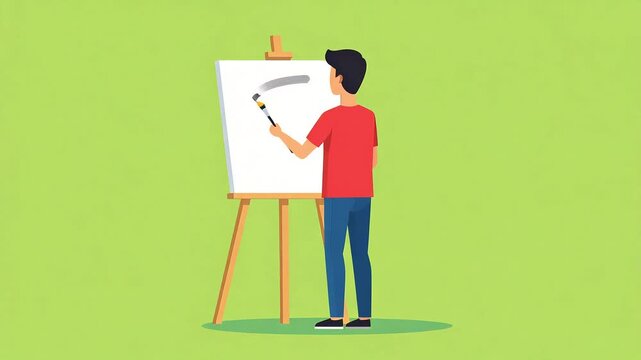 Person painting on easel art hobby graphic illustration
