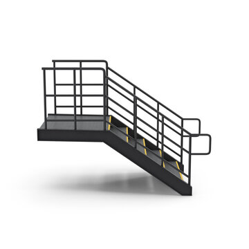 Industrial Metal Staircase with Yellow Steps Isolated on Transparent Background