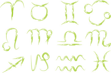 light green strokes abstract freehand colorful astrological signs