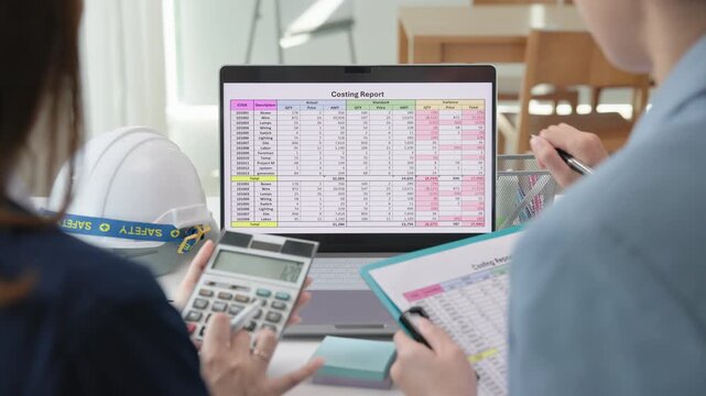 Expert woman asian people discuss review data number costing managerial account prepare monthly actual cost variance report income tax at audit office. ESG budget control ERP process service project.