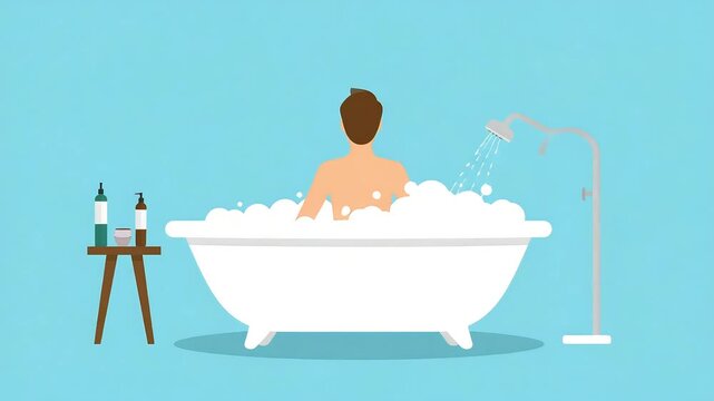Person relaxing in a bathtub filled with bubbles