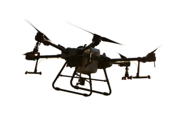 Agricultural technology smart farm concept. Farmer technicians remotely fly agricultural drones to fly to spray fertilizer in fields.