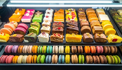 Colorful pastries in display case