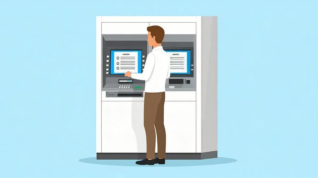 Person using atm machine interior illustration