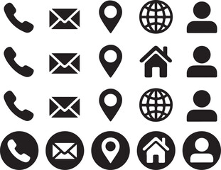 Communication and Contact Icons Set for Business and Personal Use Simple Solid Black Vector Graphic Design Illustration