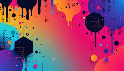 High contrast abstract Memphis background, featuring gradient tipped dripping shapes