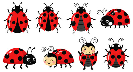 Obraz premium Cute Ladybug Vector Set – Cartoon Red Ladybugs Collection