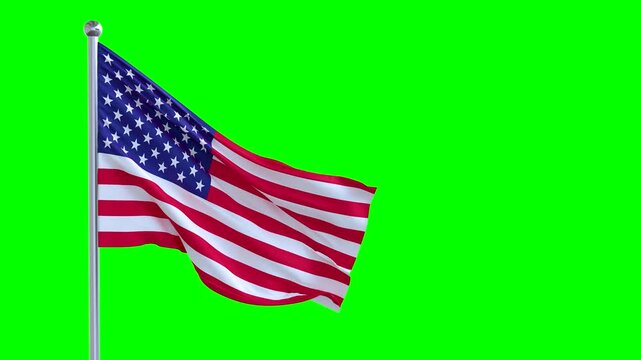 3d american flag waving isolated green screen