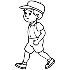 Boy wearing cap and shorts walking shirt