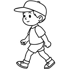 Boy wearing cap and shorts walking t-shirt