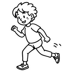 Cheerful boy running with curly hair active energetic