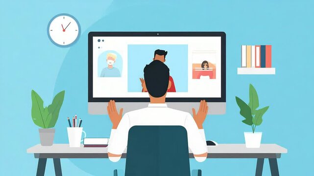 Person working at home computer illustration